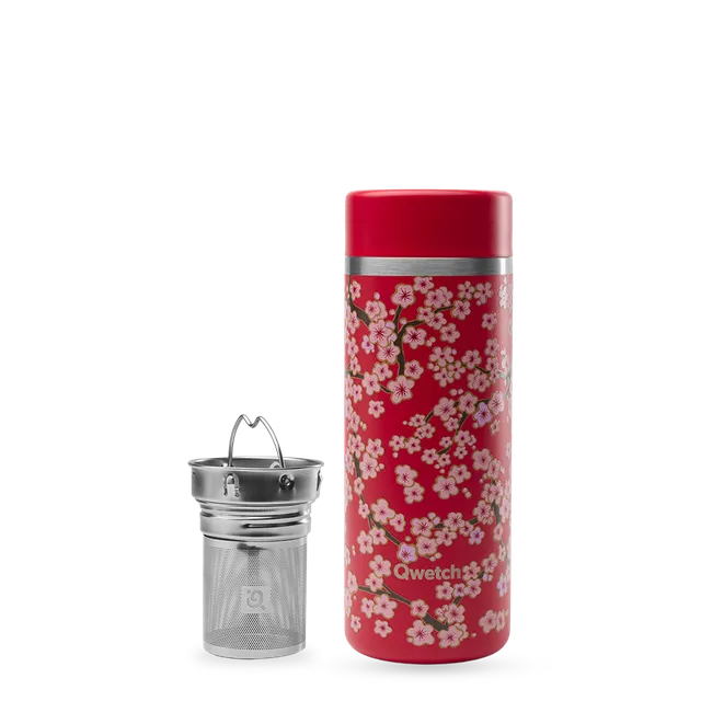 Qwetch Flowers Rouge termokonvička 400 ml s květy