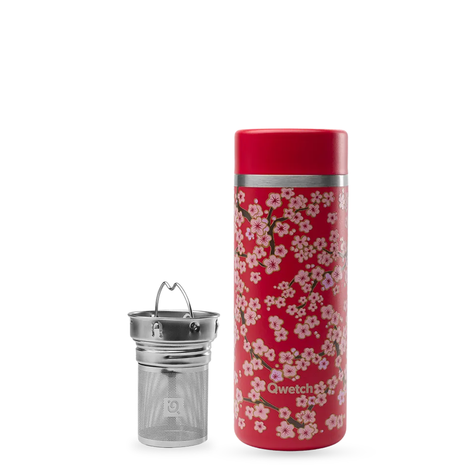 Qwetch Flowers Rouge termokonvička 400 ml s květy