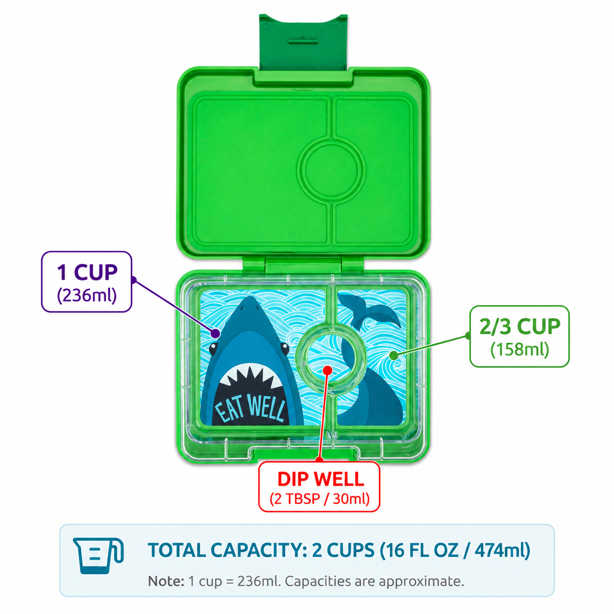 Yumbox Snack svačinový box Jurassic Green Shark Tray 3 díly