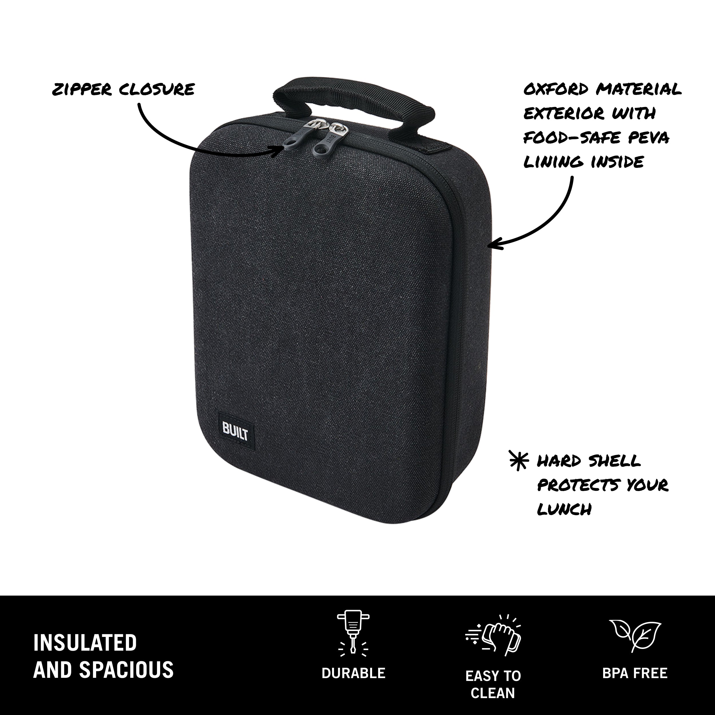 BUILT New York Hardshell Lunch Pack svačinová taška černá izolovaná