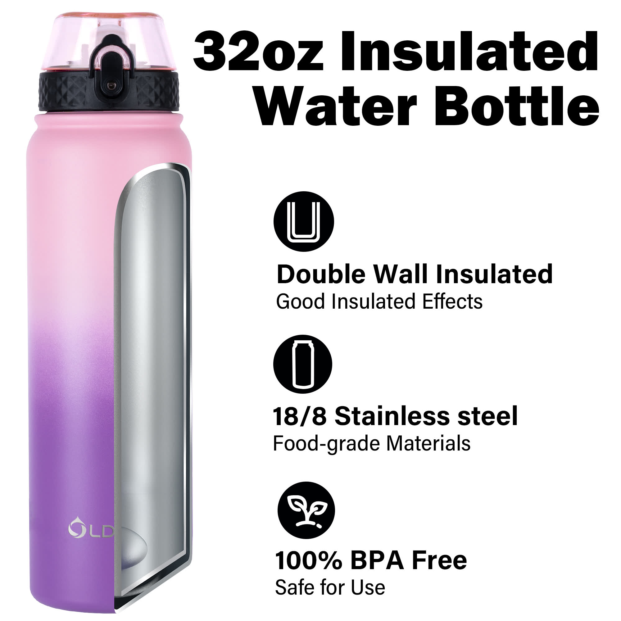 Oldley 32oz nerezová láhev Pink Purple 950 ml gradient