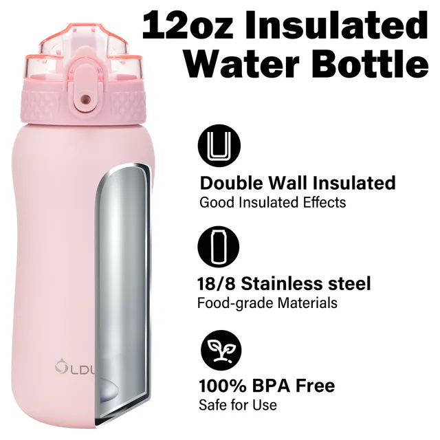 Oldley Kids 12oz dětská kovová láhev růžová 350 ml