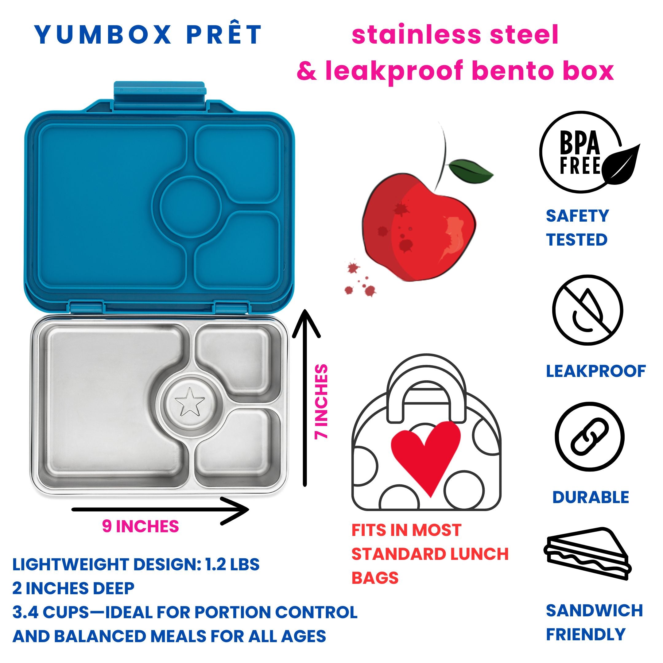 Yumbox Prêt nerezový bento box Normandy Blue 4 přihrádky