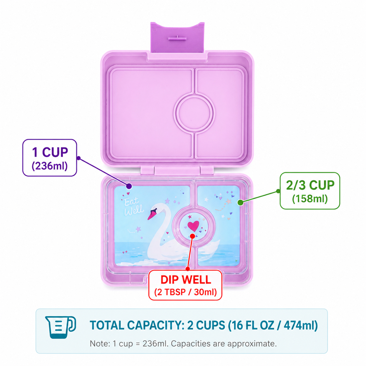 Yumbox Snack svačinový box Ami Purple Swan Tray 3 přihrádky