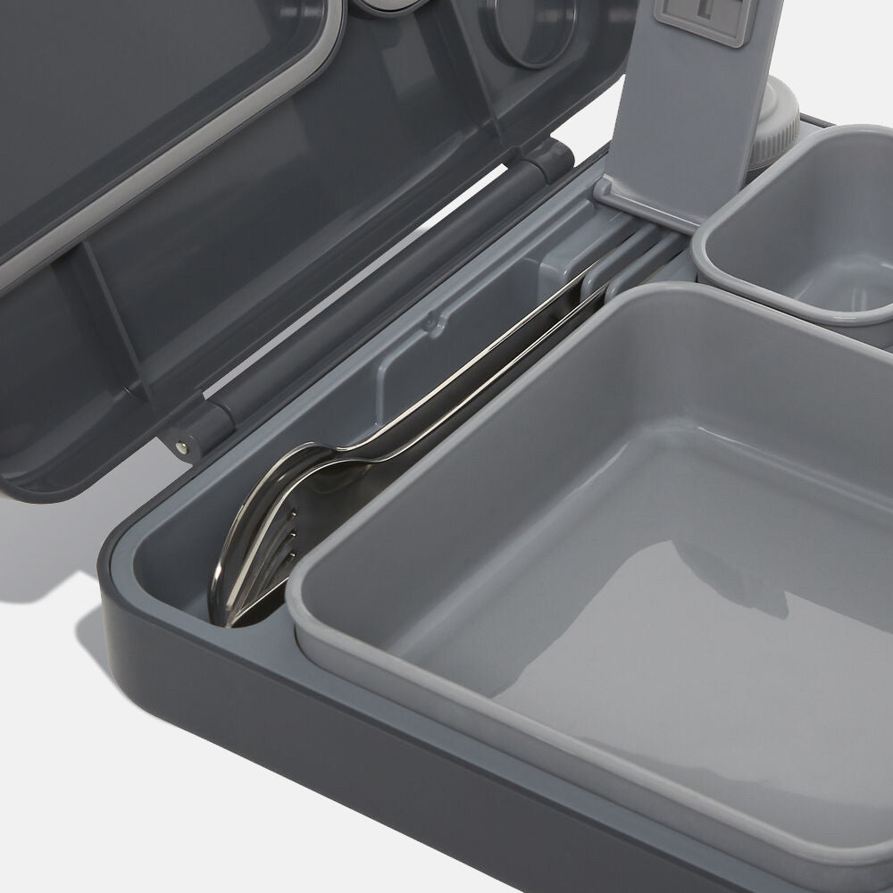 BUILT Lunch Box box na jídlo šedý s příbory a dózami