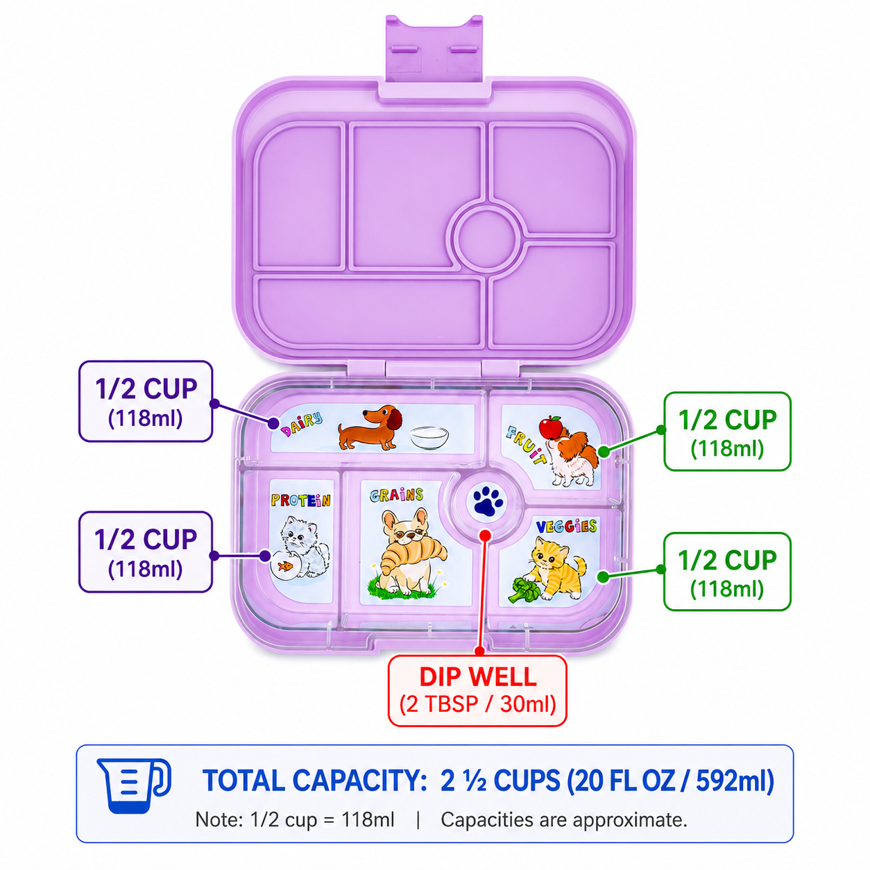 Yumbox Original Ami Purple Cats Dogs svačinový box 6 přihrádek