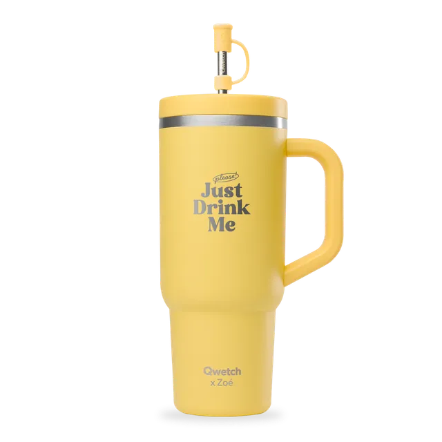 Qwetch Travel Cup Pastel Citron termohrnek 900 ml s brčkem
