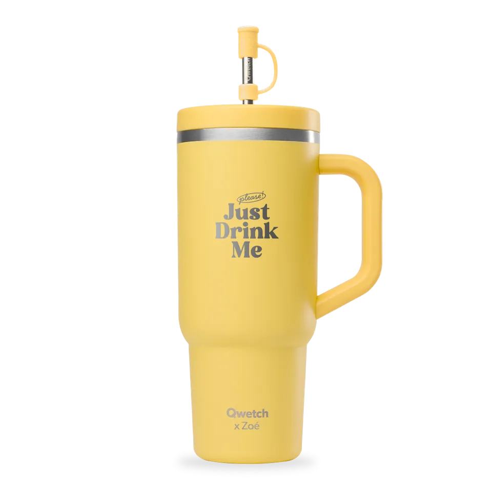 Qwetch Travel Cup Pastel Citron termohrnek 900 ml s brčkem