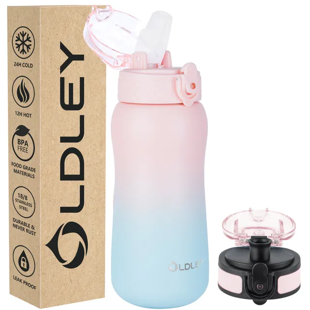 Oldley 12oz dětská termoláhev růžovo-modrá s brčkem