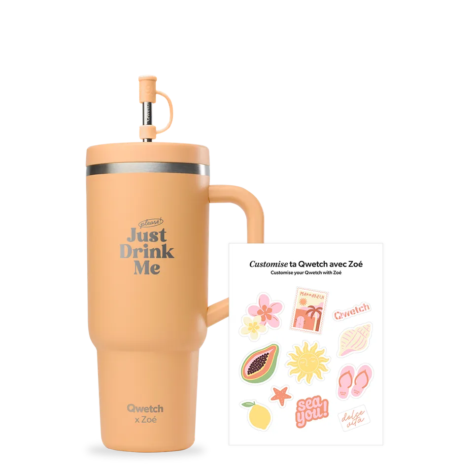 Qwetch Juste Zoé Abricot termo hrnek Travel Cup se samolepkami