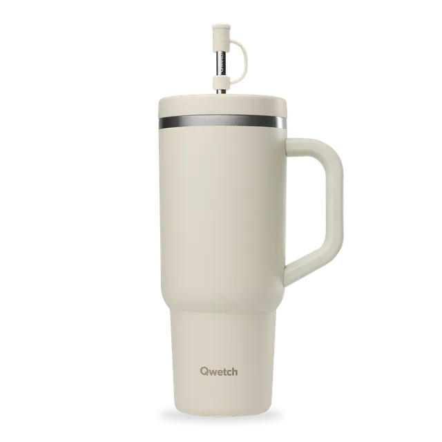 Qwetch Travel Cup termohrnek 900 ml mat písek s brčkem