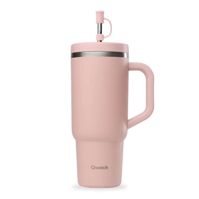 Qwetch Travel Cup Pastel Rose termohrnek 900 ml s brčkem