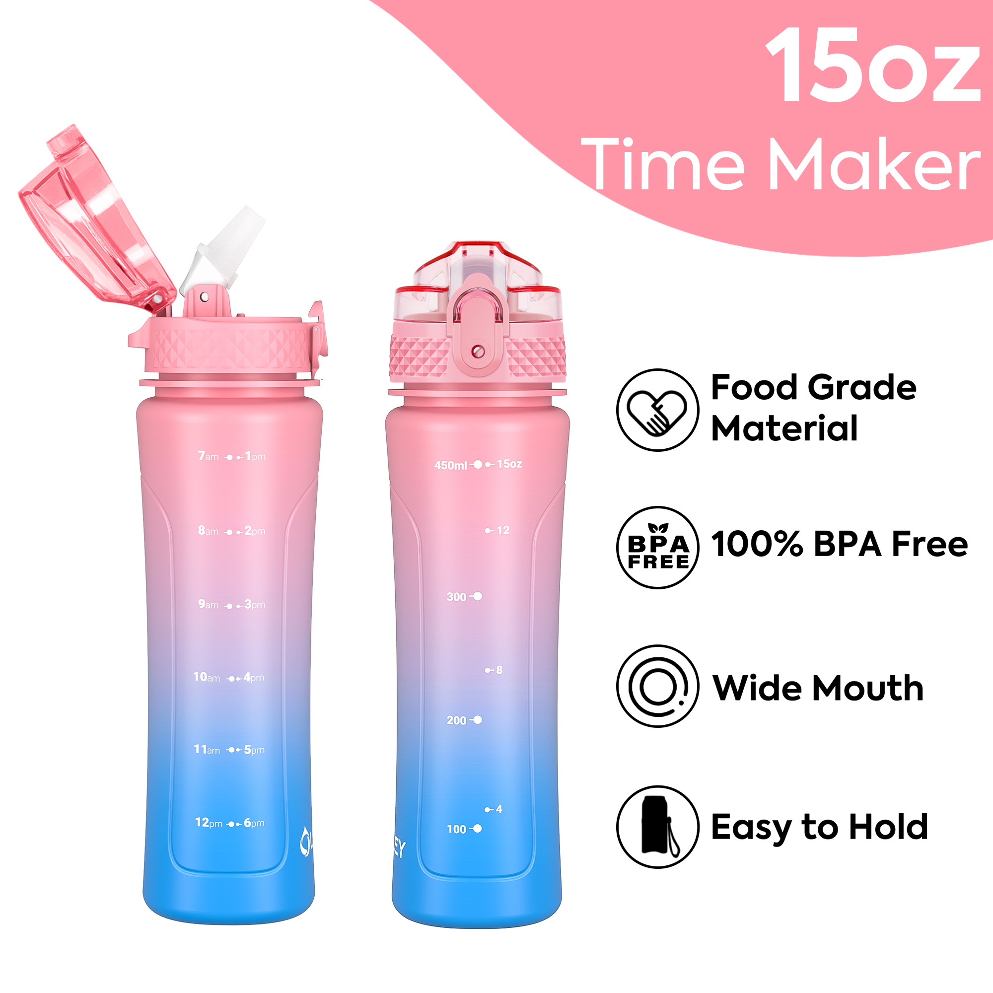 OLDLEY Kids Dual Lid láhev 443 ml růžová s brčkem