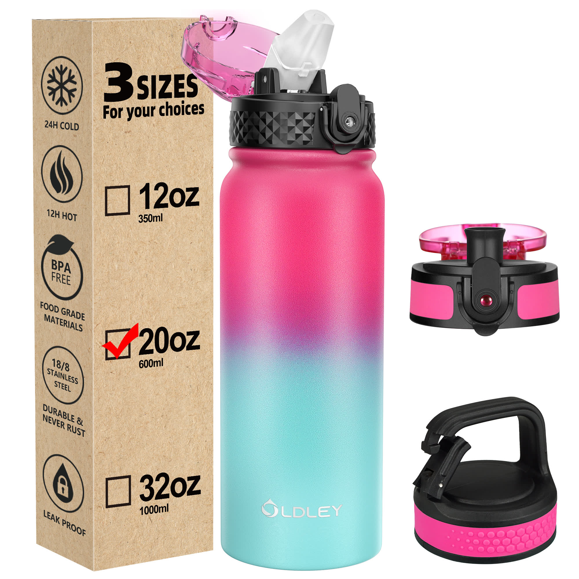 OLDLEY Triple Lid termoska 20oz červeno-zelená nerez