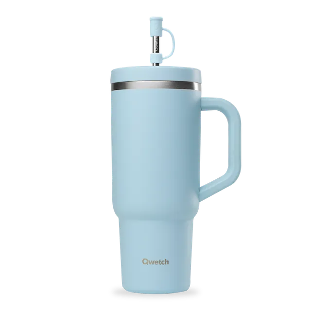 Qwetch Travel Cup Pastel Bleu termohrnek 900 ml s brčkem