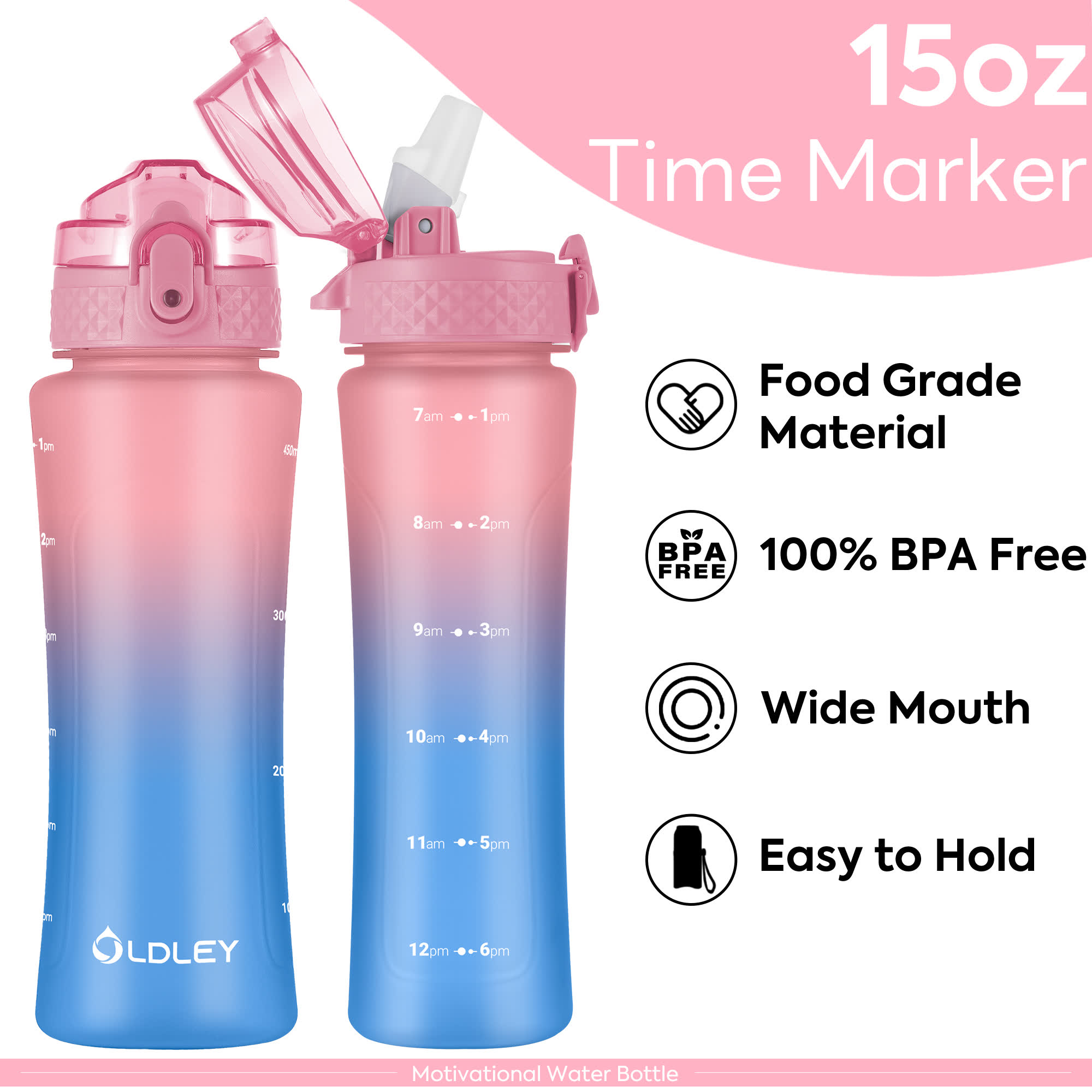OLDLEY Kids Dual Lid láhev 443 ml růžová s brčkem