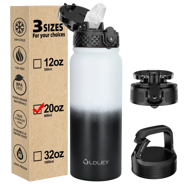 Oldley 20oz Triple Lid sportovní termolahev bíločerná