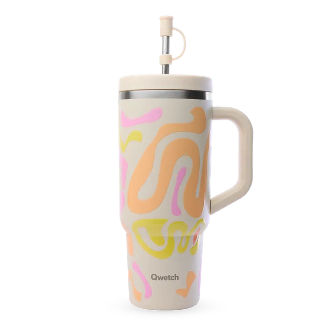 Qwetch Travel Cup Waves Sable termohrnek 900 ml s brčkem