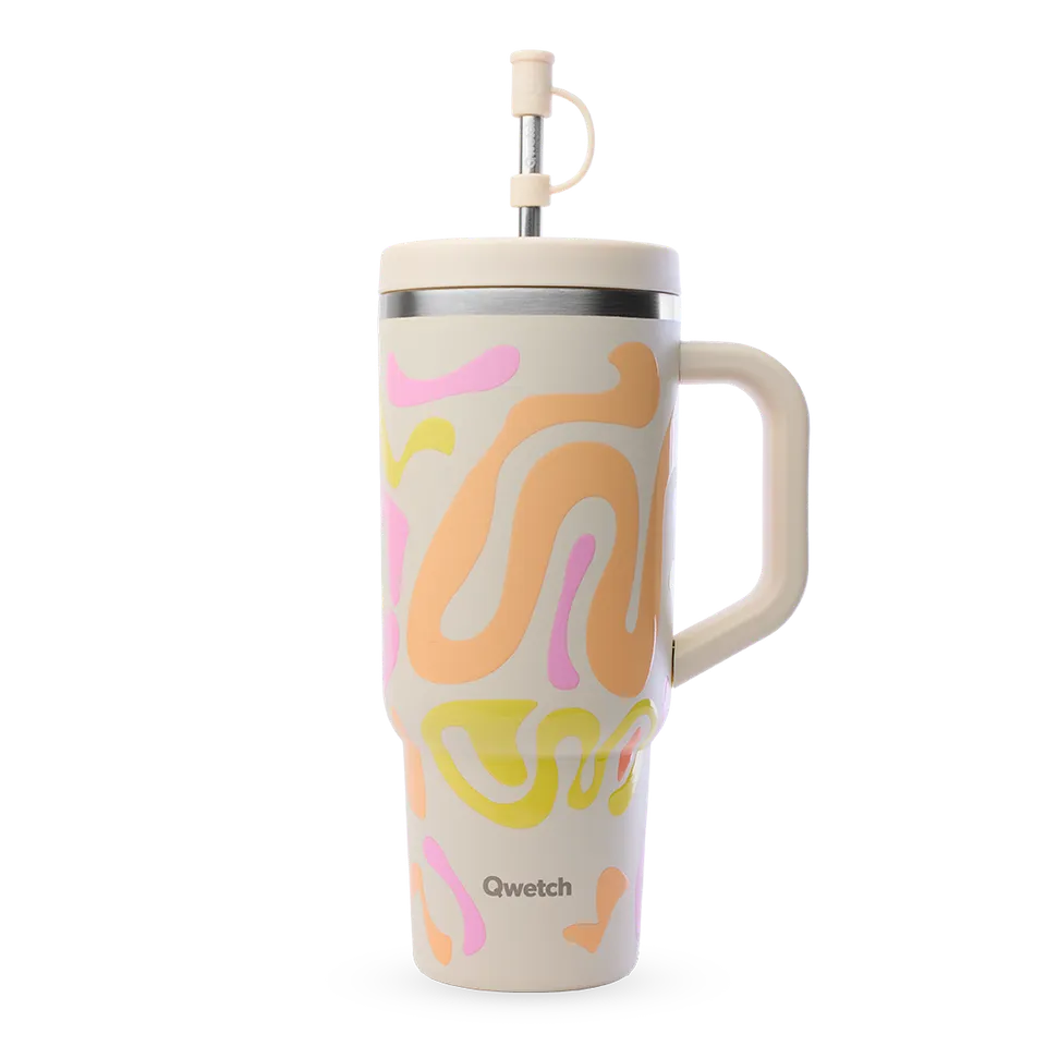 Qwetch Travel Cup Waves Sable termohrnek 900 ml s brčkem