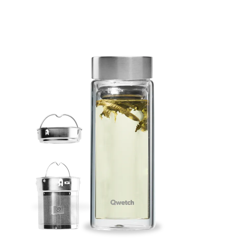 Qwetch Théière Verre Inox skleněná konvice 320 ml se sítkem
