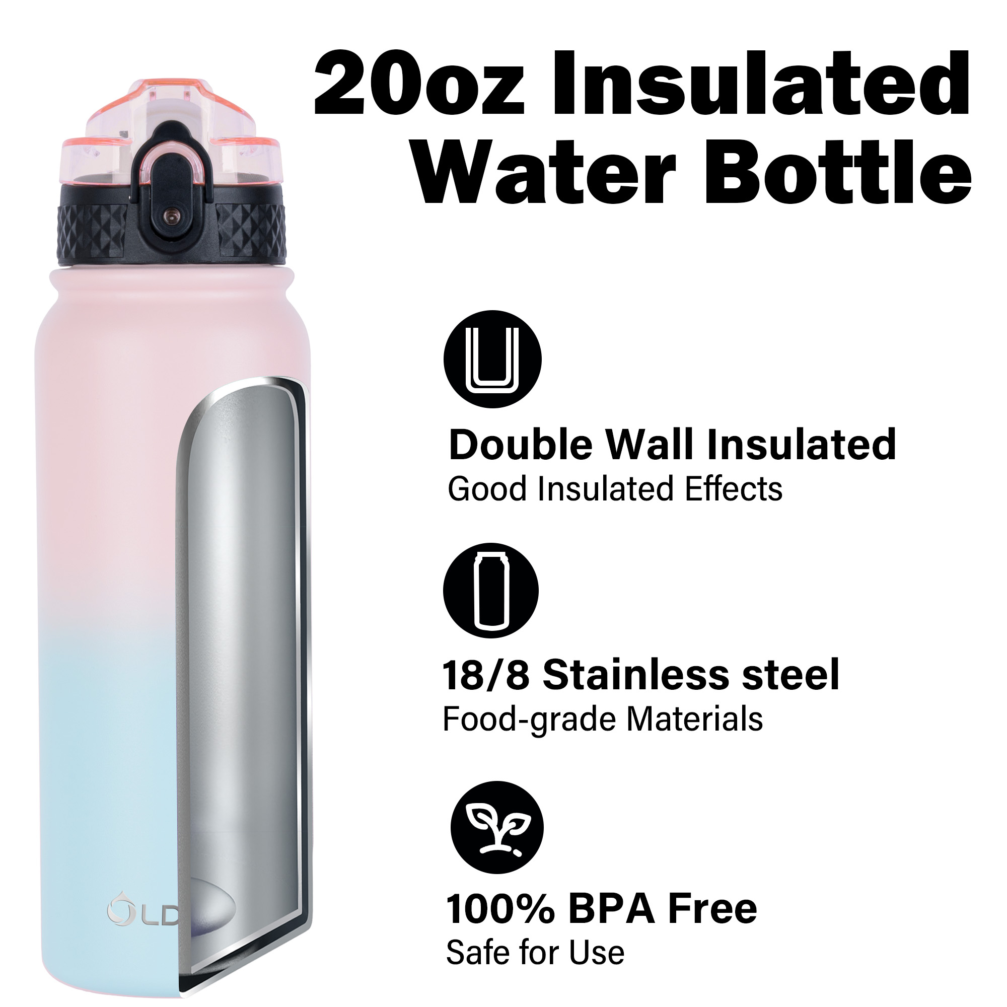 Oldley Triple Lid 20oz sportovní termoska pink blue 600 ml