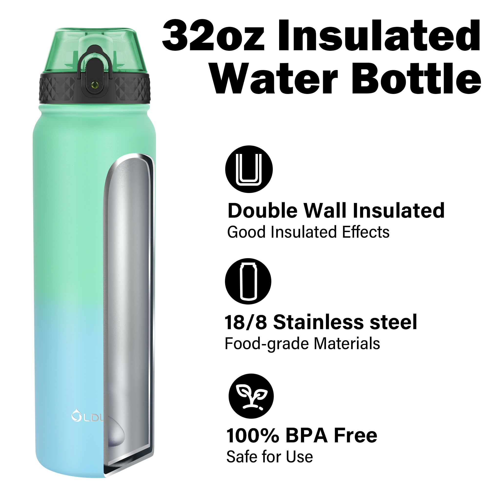 Oldley 32oz termolahev Leaf Green Blue 950 ml gradient