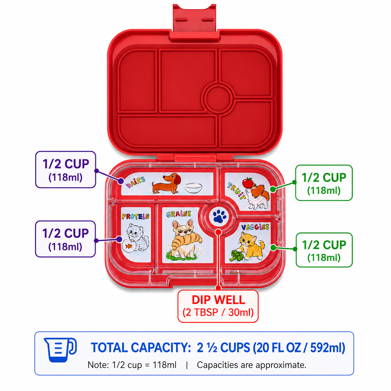 Yumbox Original Wow Red Cats Dogs svačinový box 6 přihrádek