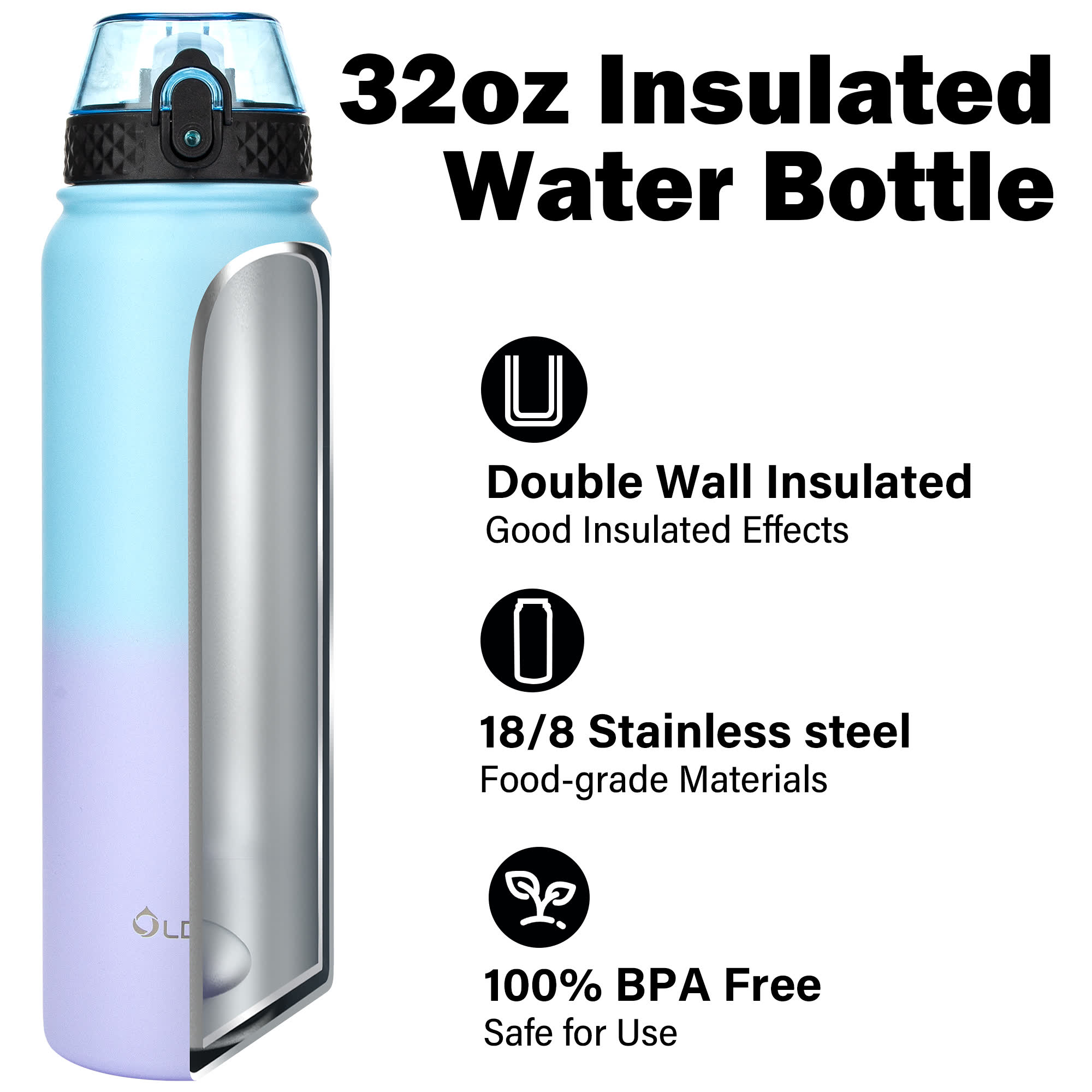 Oldley 32oz termoláhev 1000 ml růžovo-modrá nerez
