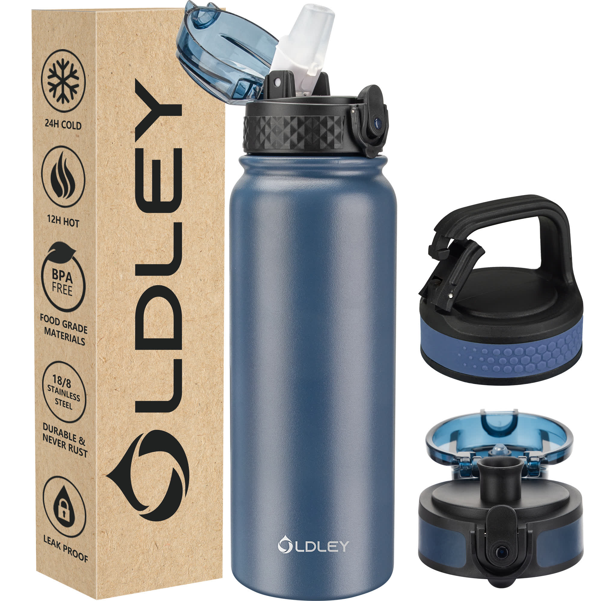 OLDLEY termoláhev 600 ml námořní modrá se 3 víčky