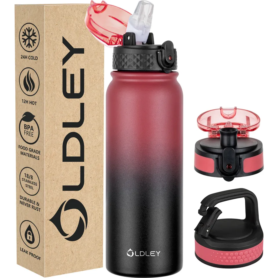 Oldley Triple Lid termoska červeno-černá 20oz nerez