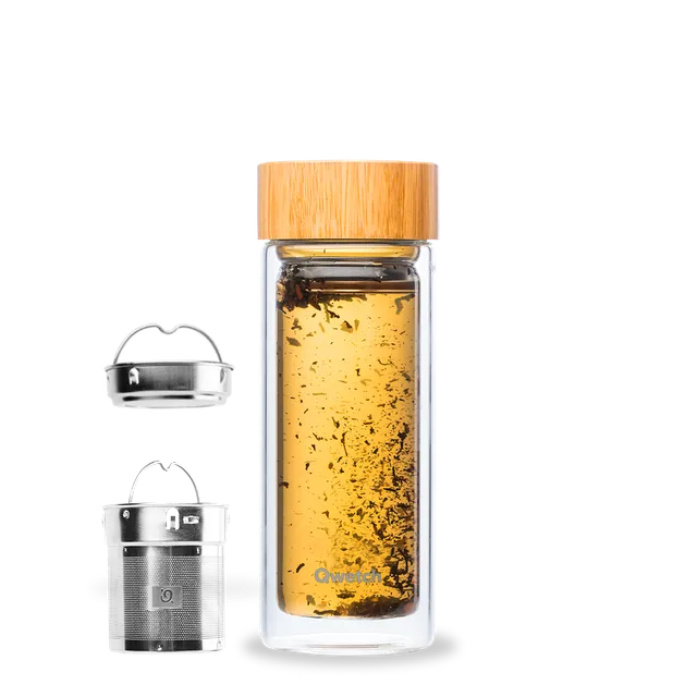 Qwetch Théière Verre Bambou skleněná konvice 320 ml se sítkem