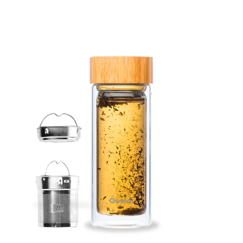 Qwetch Théière Verre Bambou skleněná konvice 320 ml se sítkem