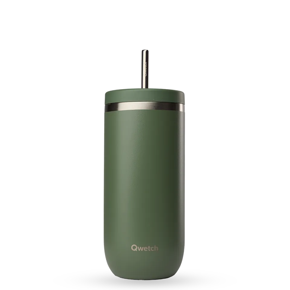 Qwetch Cold Cup termohrnek 470 ml matt kaki s brčkem