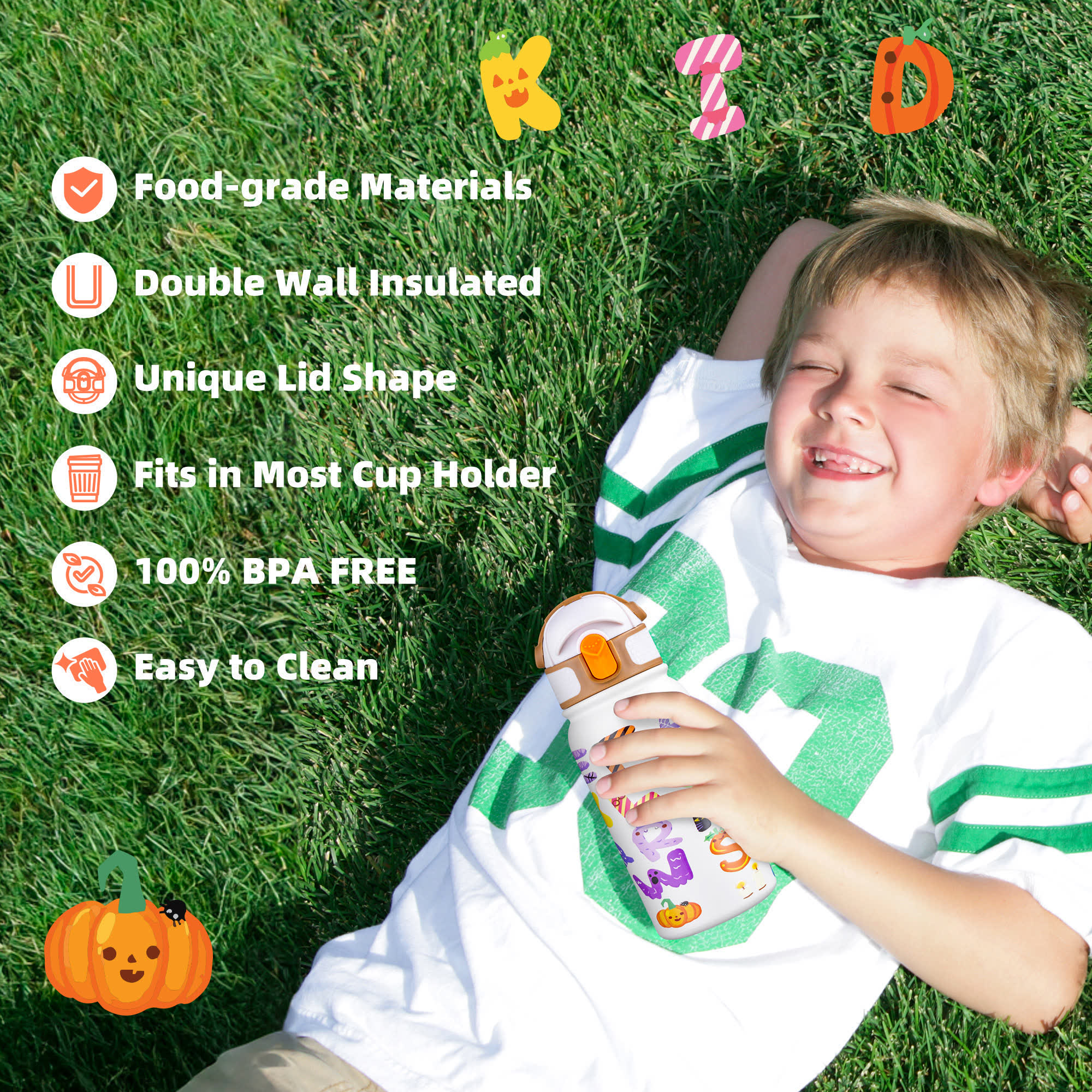 OLDLEY Kids 12oz dětská láhev bílá Halloween nerez