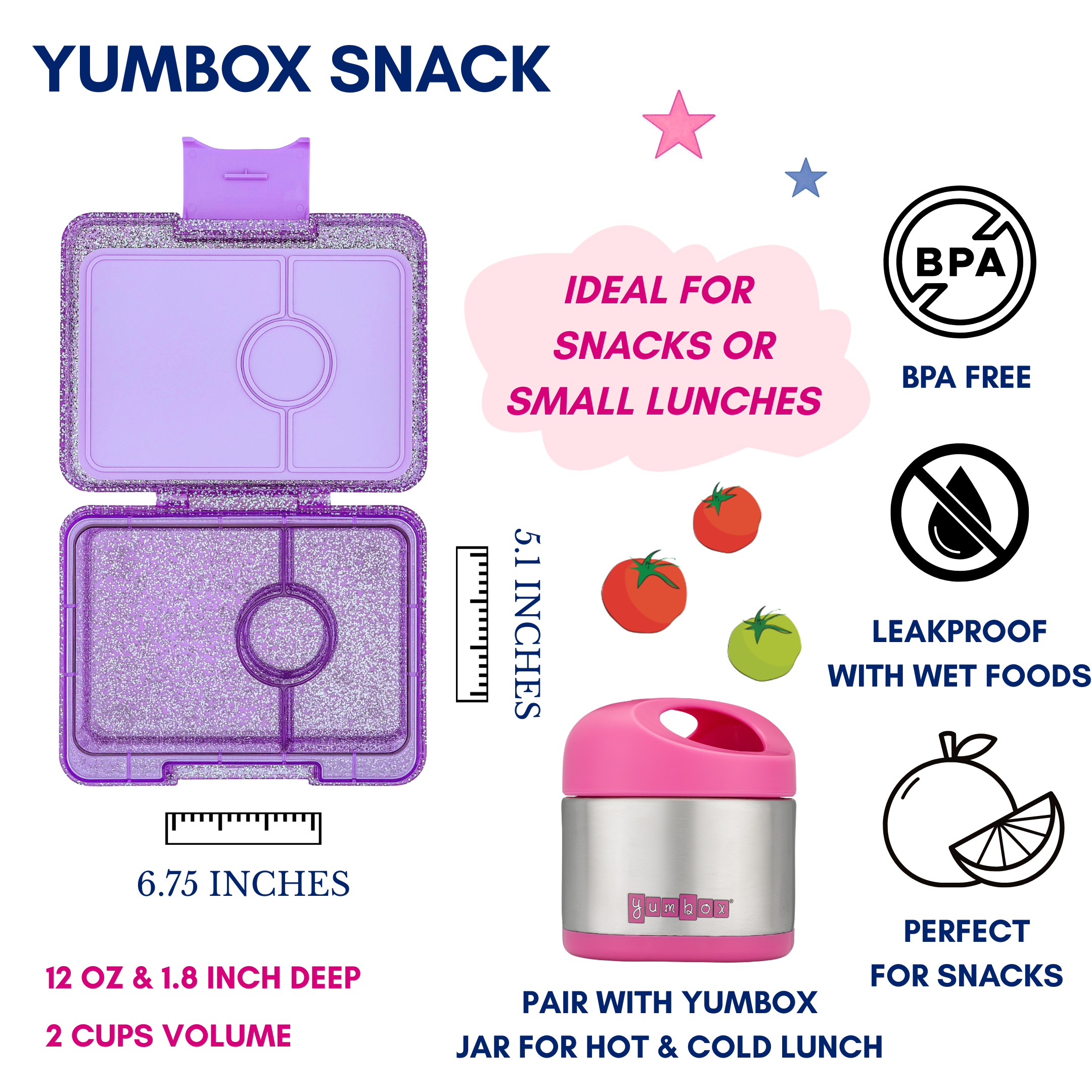 Yumbox Snack svačinový box Princess Purple Glitter 3 přihrádky